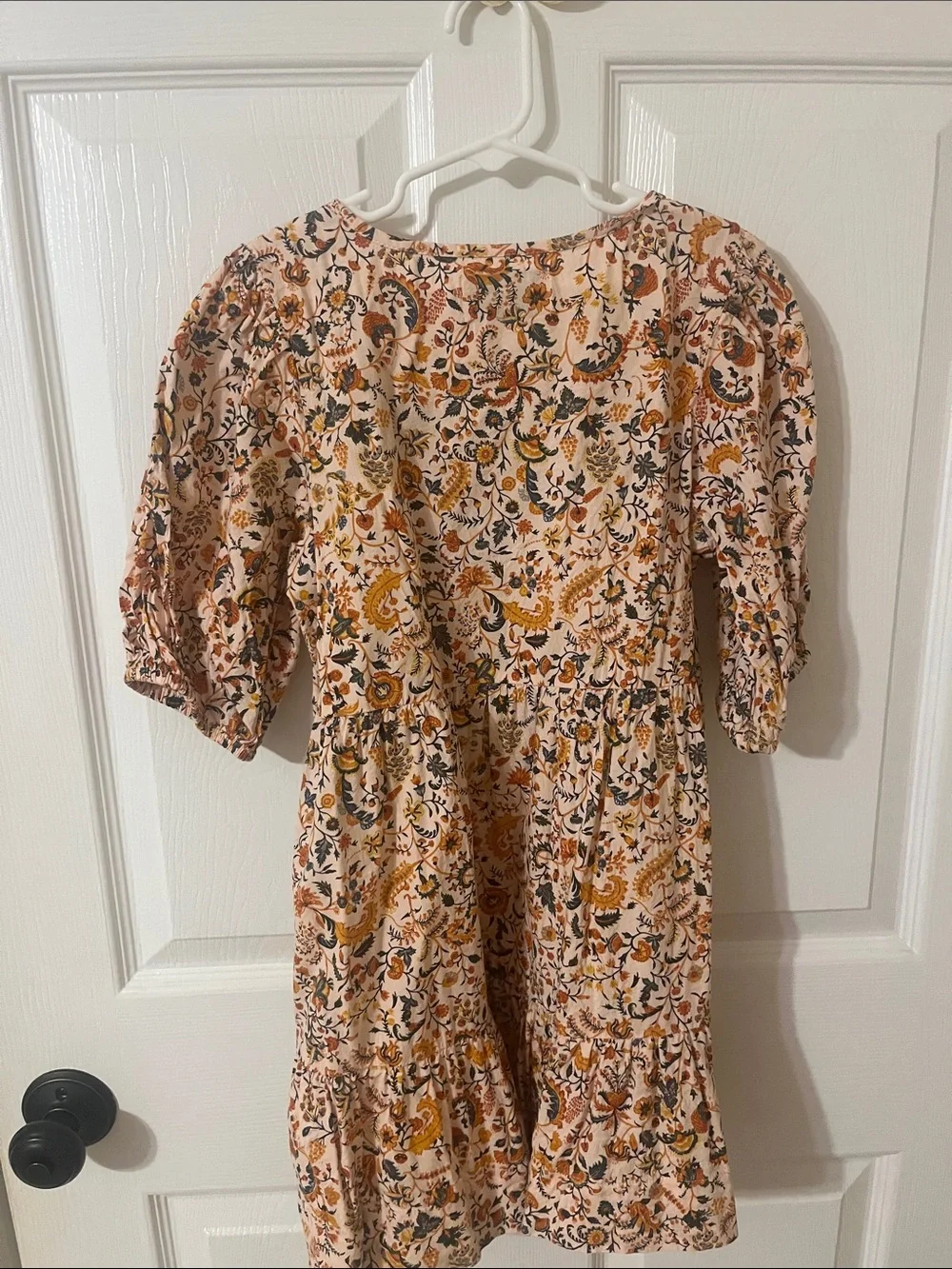 Old Navy Peach Floral Tiered Mini Dress with Mustard and Olive Accents